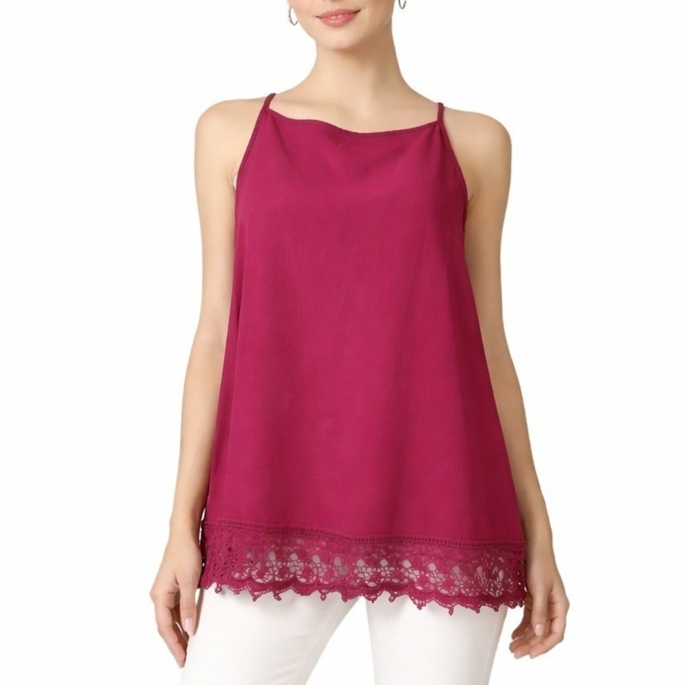 iZ Byer Womens XL Wine Burgundy Lace Hem Cami Tank Top Square Neck Layering